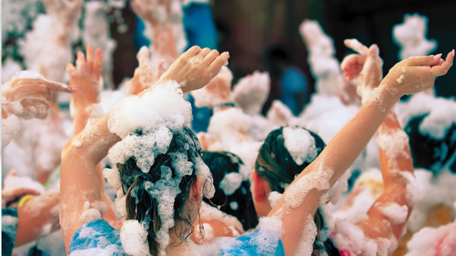 Group enjoying the foam